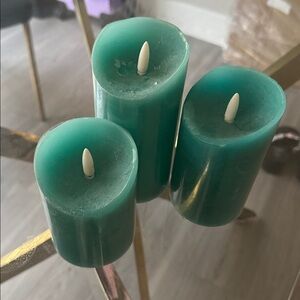 Set of Three Teal Pillar Candles